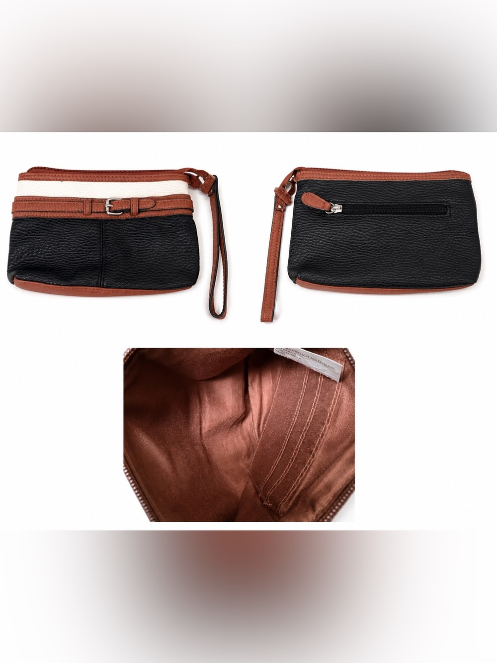 Black and Brown Leather Wristlet Clutch